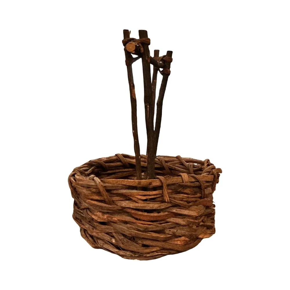 Vintage Rustic Grapevine Twig Basket Handcrafted Primitive Farmhouse Decor Brown